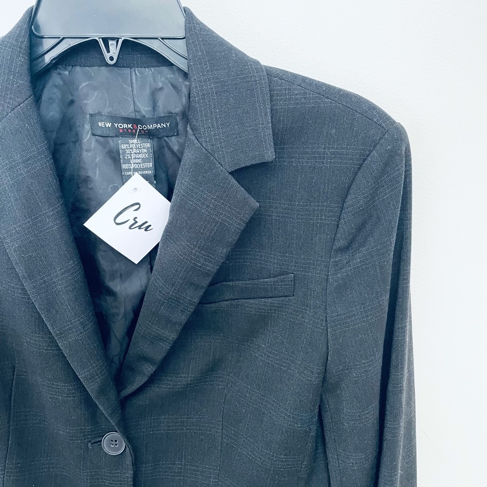 NY&Co Charcoal Gray Plaid Lined Blazer Women's Size 6 - Picture 3 of 6